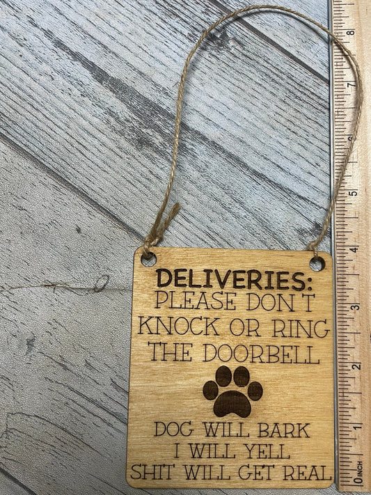 no need to ring doorbell, Shit will get real, Please Don't Knock Or Ring Doorbell, Doorbell Hanger, Door Hanger, Laser Engraved