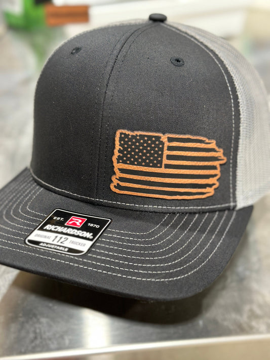 American flag , distressed leatherette patch hat
