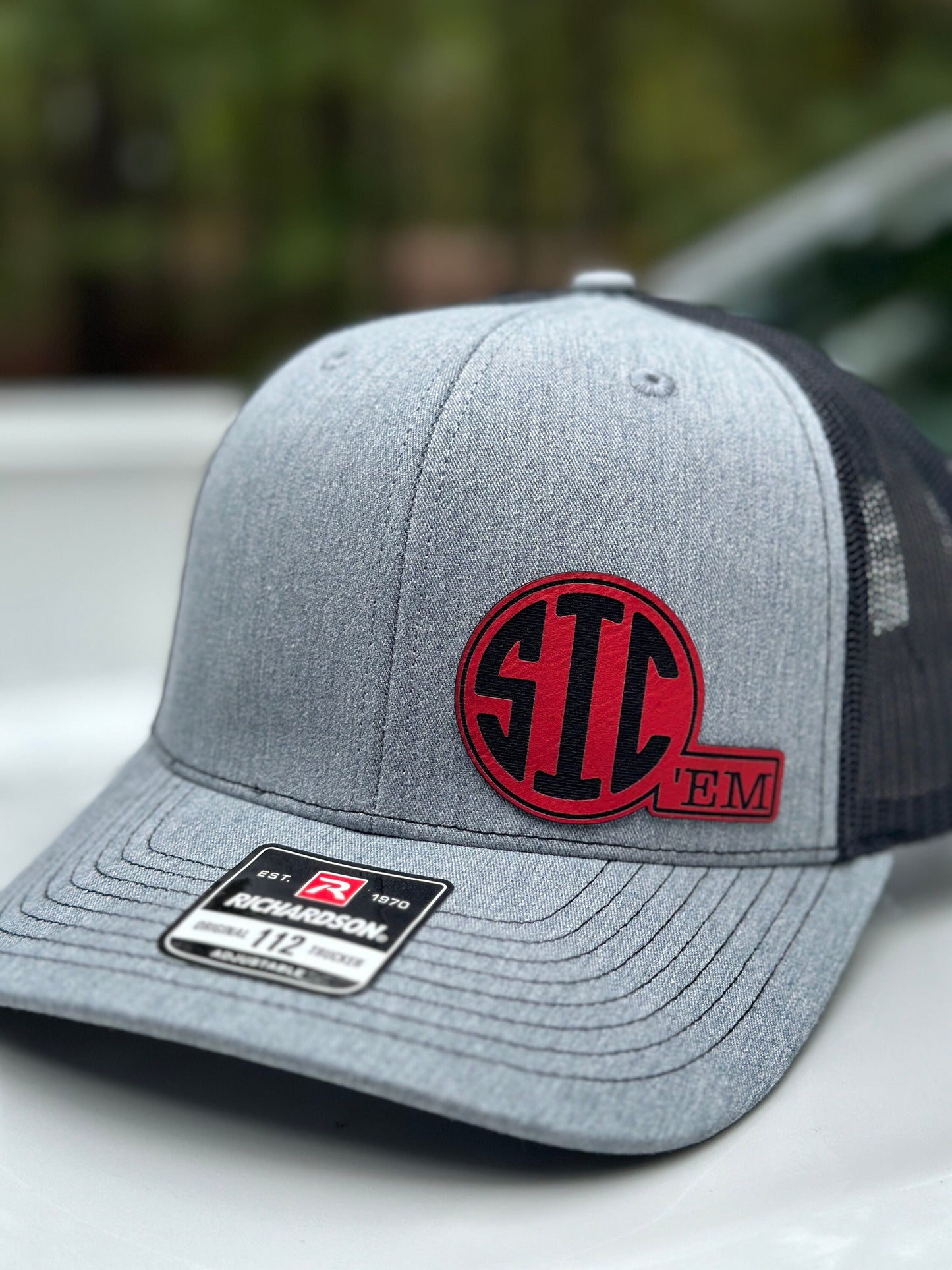 Sic ‘em hat, leatherette patch hat