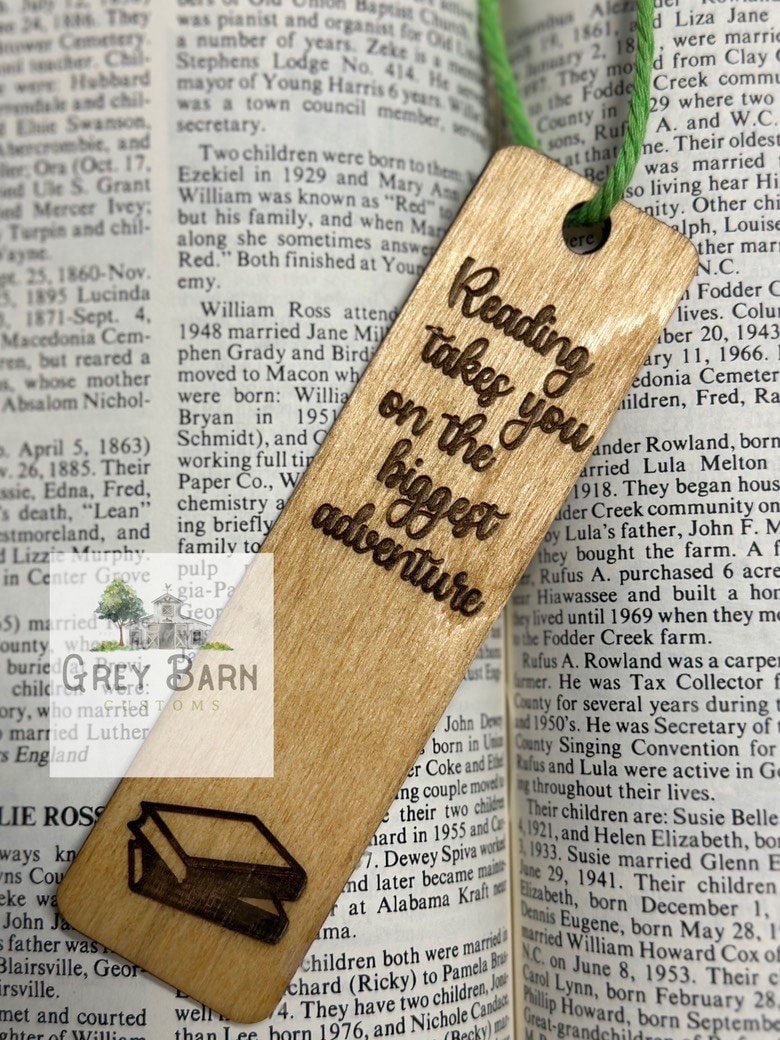 Wooden bookmark, custom bookmark, wood engraved bookmark, gifts for her, gifts for him, Reading Adventure