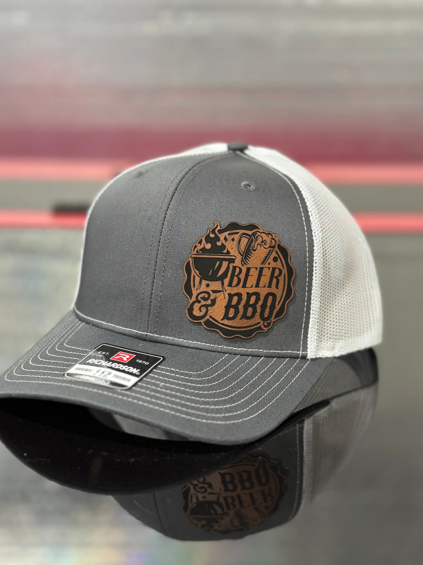 Beer and bbq, grilling hat, smoker hat, leatherette patch hat