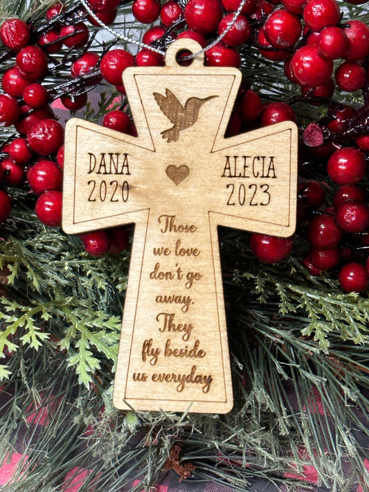 Memorial Ornament, Hummingbird Ornament, Butterfly, Cardinal, Dragonfly, Mom, Dad, Sister, Brother,  memorial personalized ornament