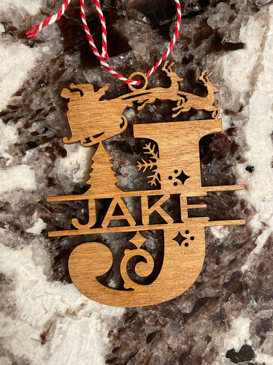Split Monogram Name Ornament, Christmas, Santa, Reindeer, Personalized ornament, stocking tag, stocking stuffer