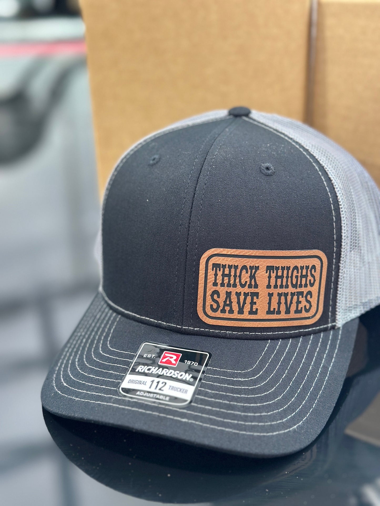 Thick Thighs save lives, leatherette patch hat