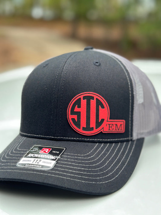 Sic ‘em hat, leatherette patch hat