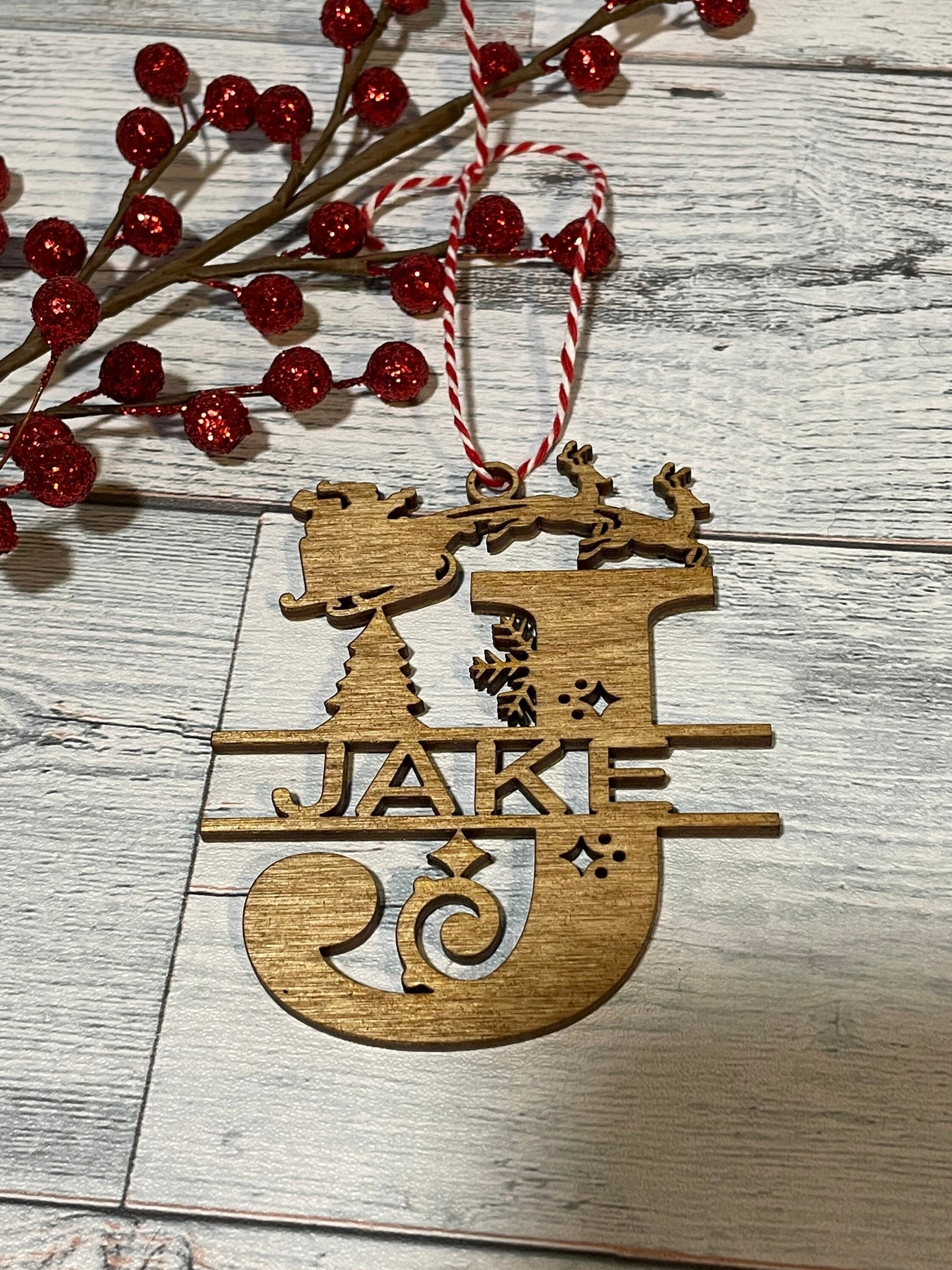Split Monogram Name Ornament, Christmas, Santa, Reindeer, Personalized ornament, stocking tag, stocking stuffer
