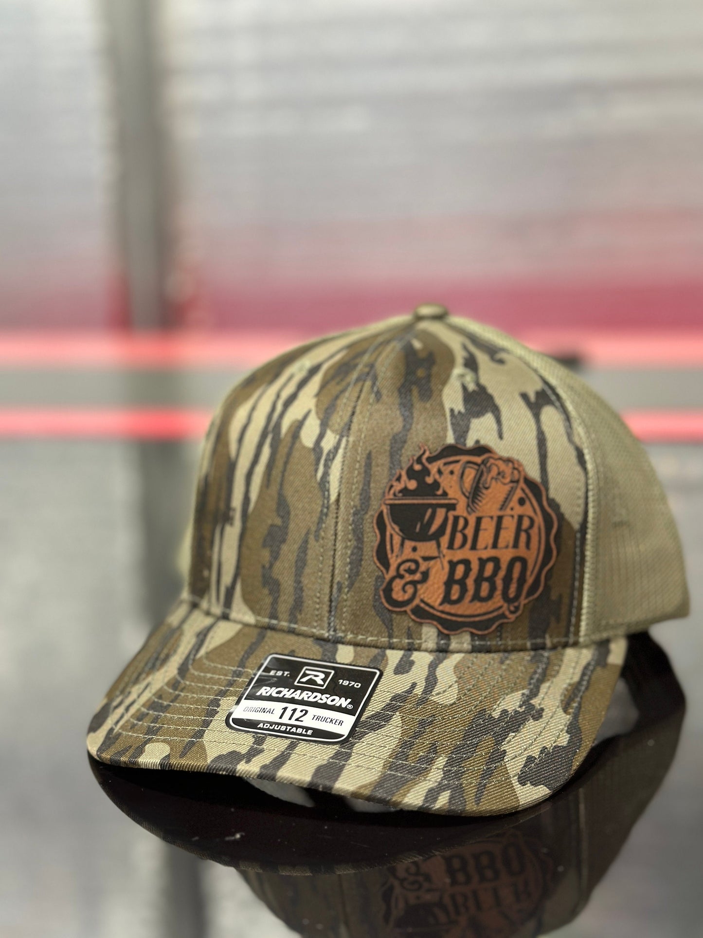 Beer and bbq, grilling hat, smoker hat, leatherette patch hat