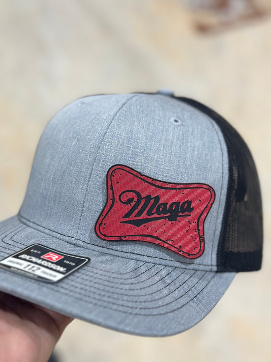 Trump MAGA Hat, Red patch , leatherette patch hat