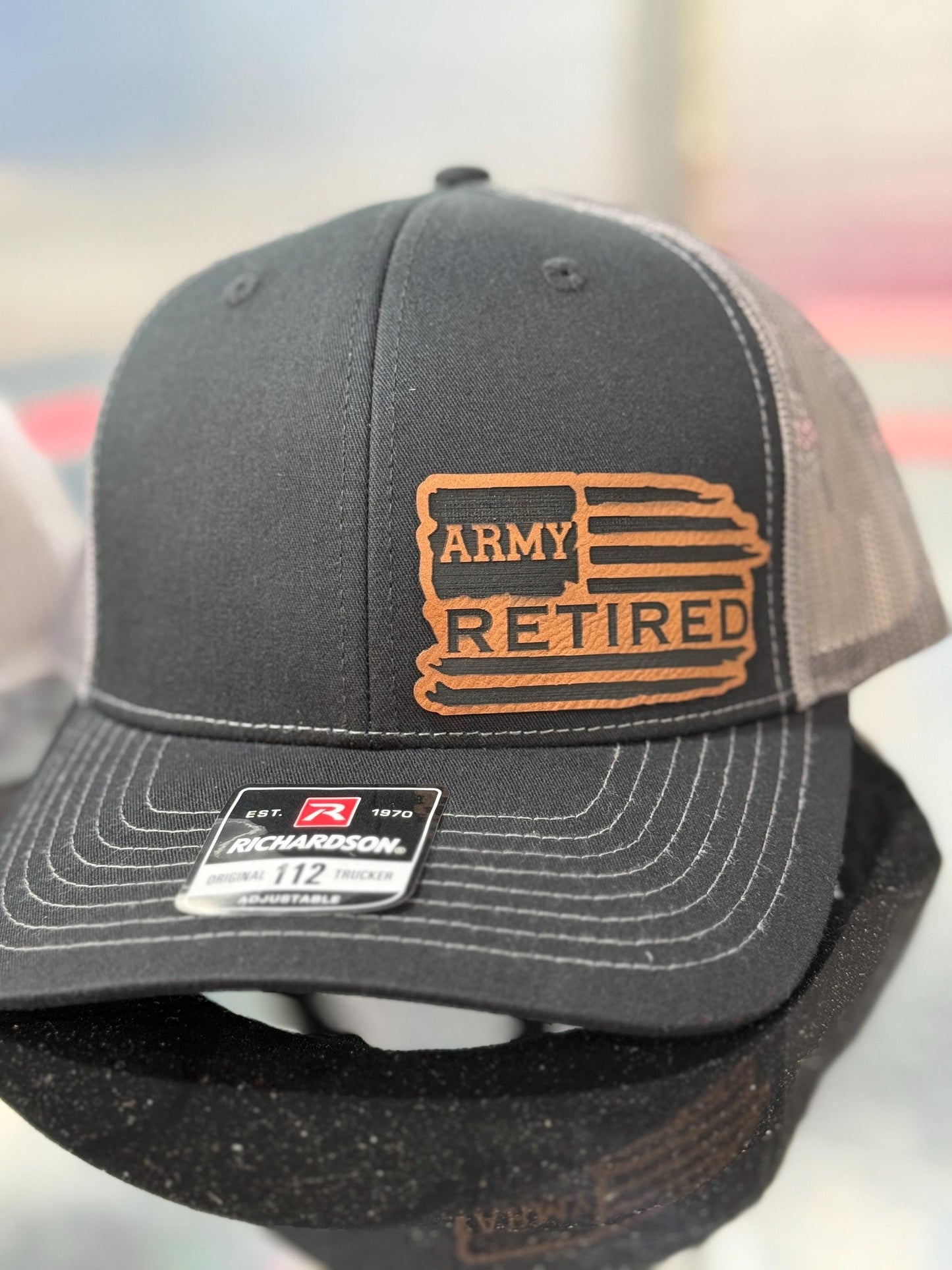 Retired, leatherette patch hat, American, Richardson 112, Army, Navy, USMC, USAF, Coast Guard