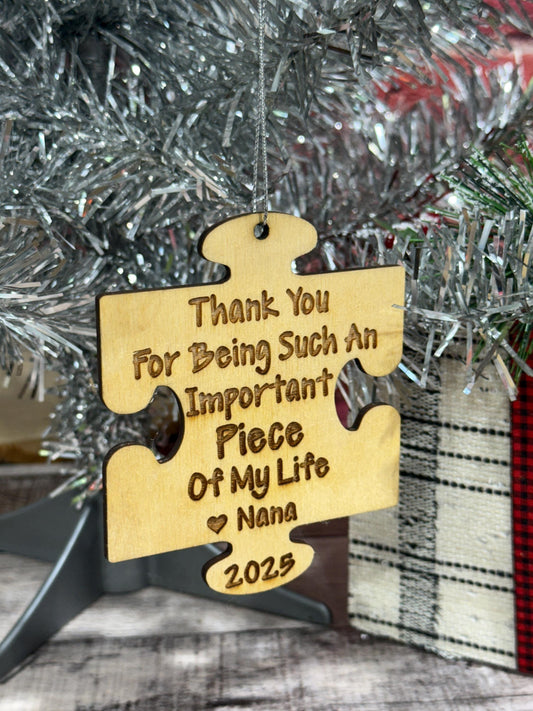 Kids keepsake Christmas ornament, Teacher gift, puzzle piece ornament, gift for grandparents, Christmas 2025, Important piece, personalized