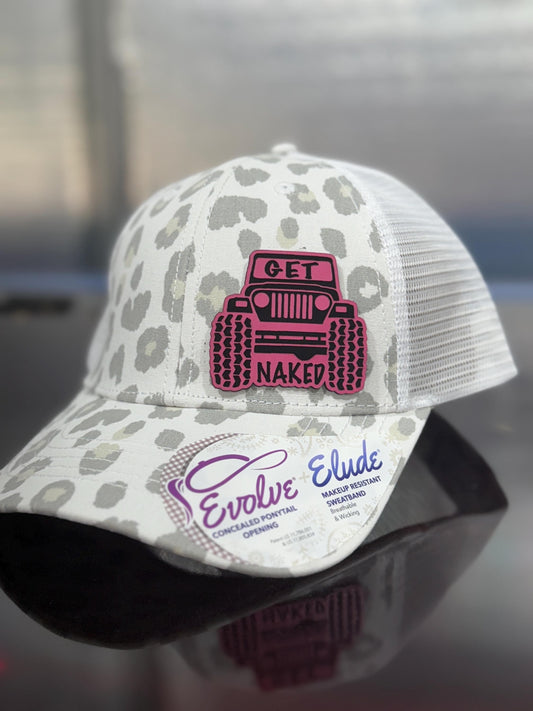 Jeep Pink get, naked, take top off, funny hat, leatherette patch hat