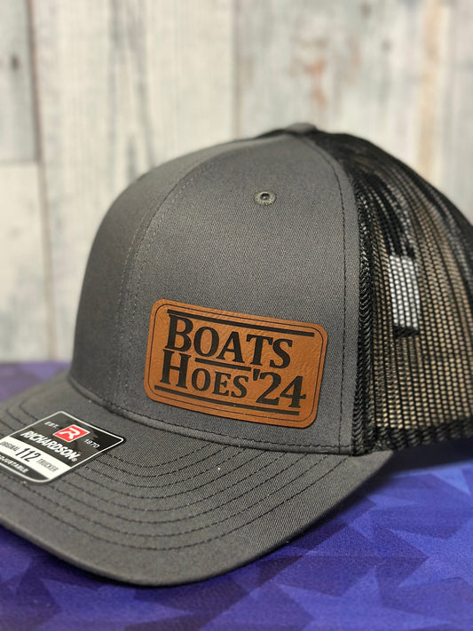 Boats Hoes, 2024, leatherette patch hat, American, Funny Hat, Election 24, Richardson112