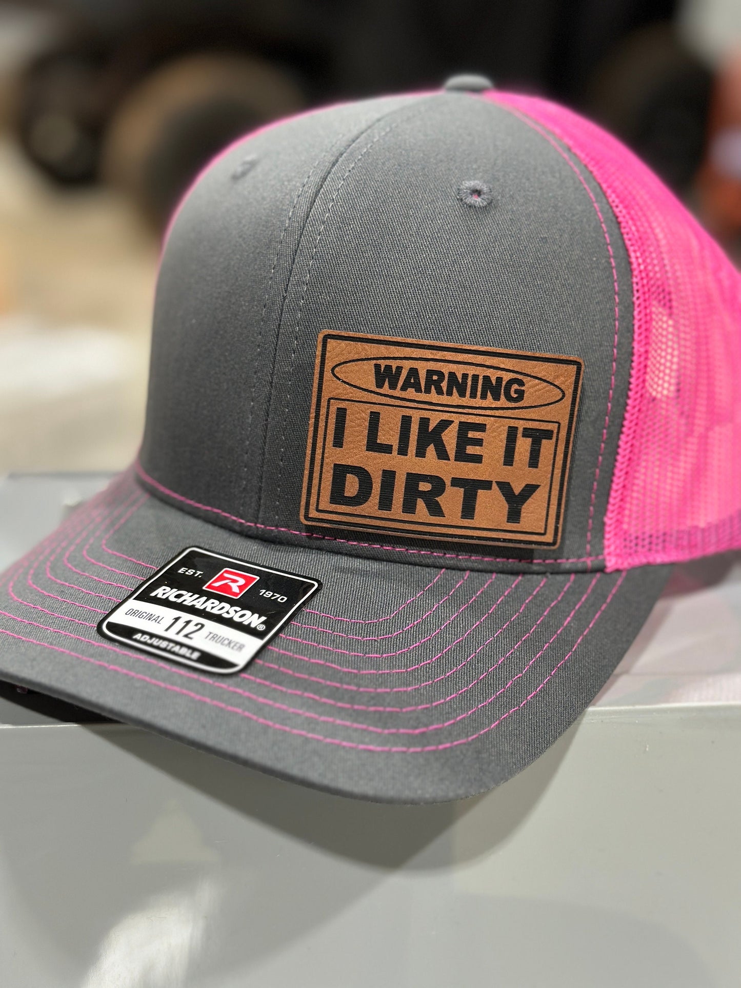 Warning, I like it dirty, leatherette patch hat,