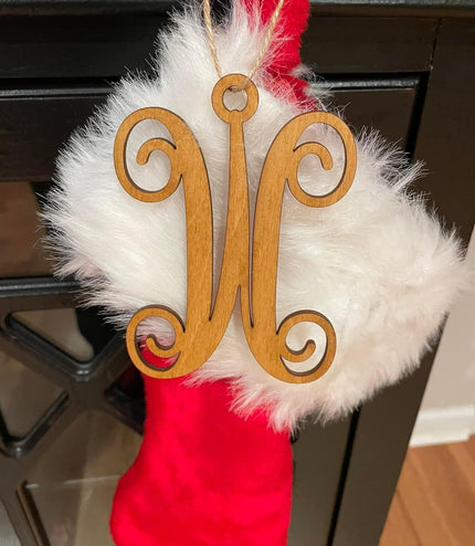 Stocking tag, single letter, monogram letter, rear view mirror letter