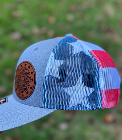 My rights don’t end where your feelings begin, leatherette patch hat,