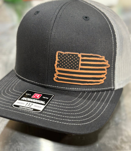 American flag , distressed leatherette patch hat
