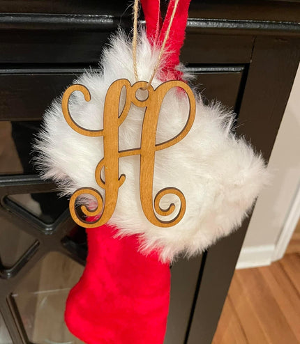 Stocking tag, single letter, monogram letter, rear view mirror letter