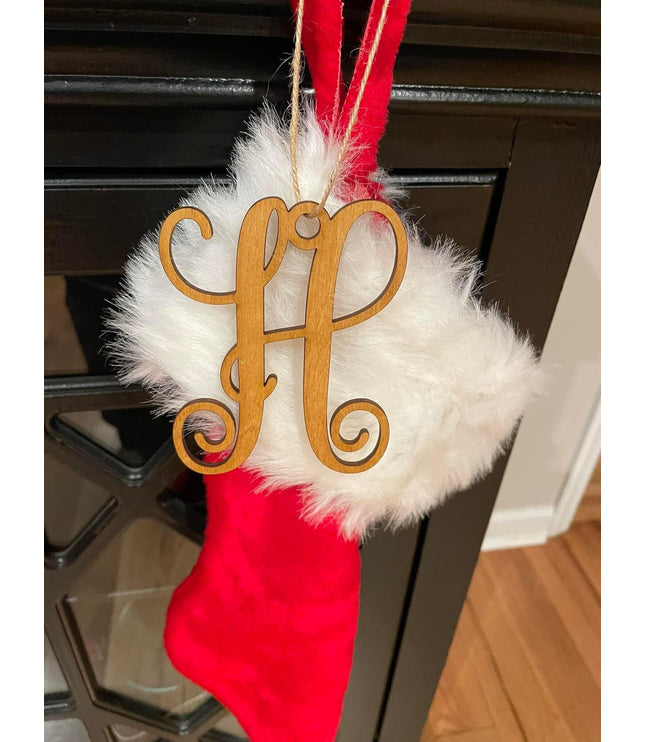 Stocking tag, single letter, monogram letter, rear view mirror letter