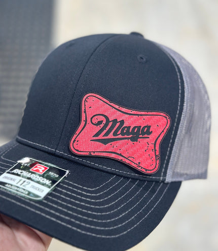 Trump MAGA Hat, Red patch , leatherette patch hat