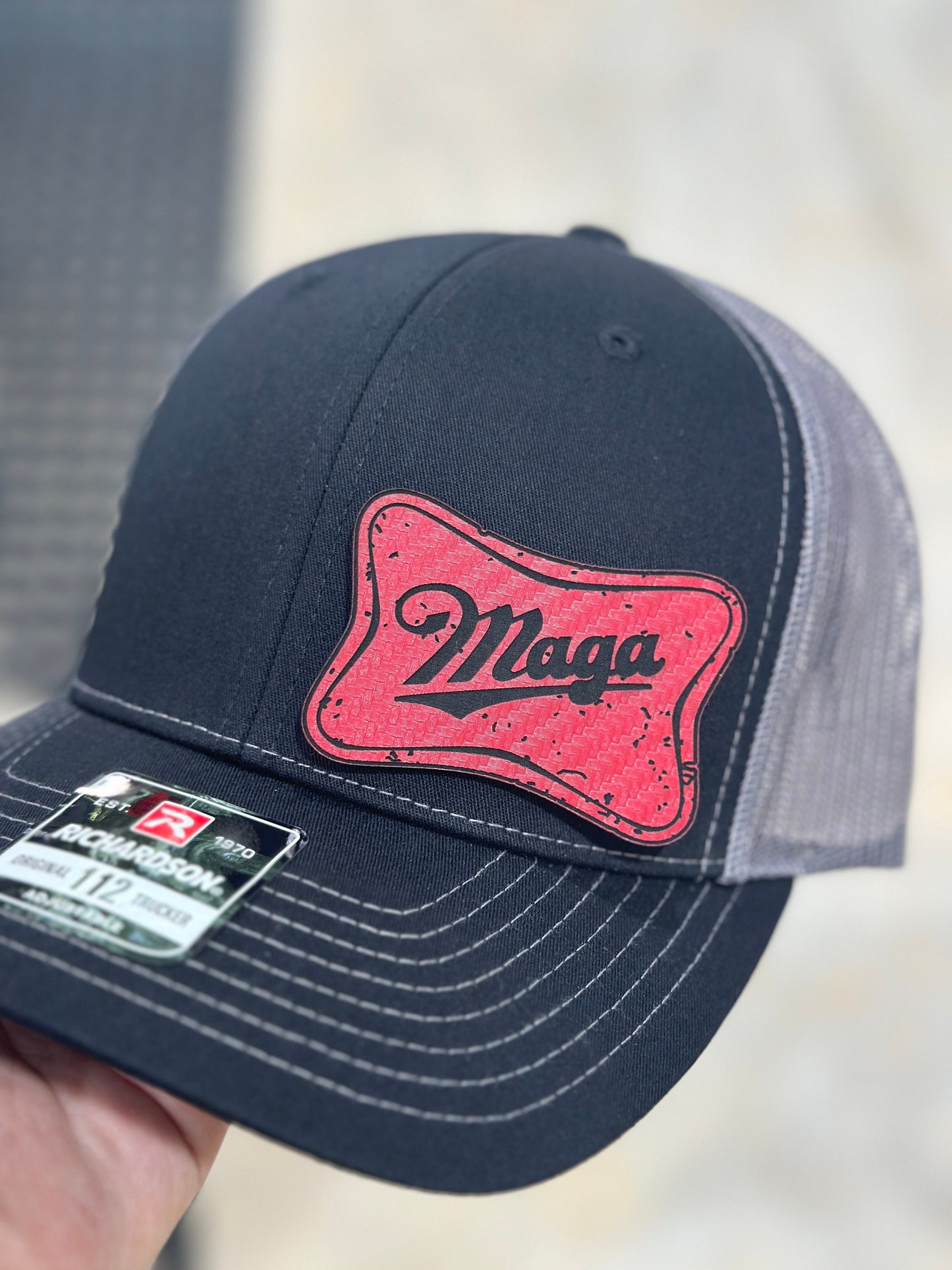 Trump MAGA Hat, Red patch , leatherette patch hat