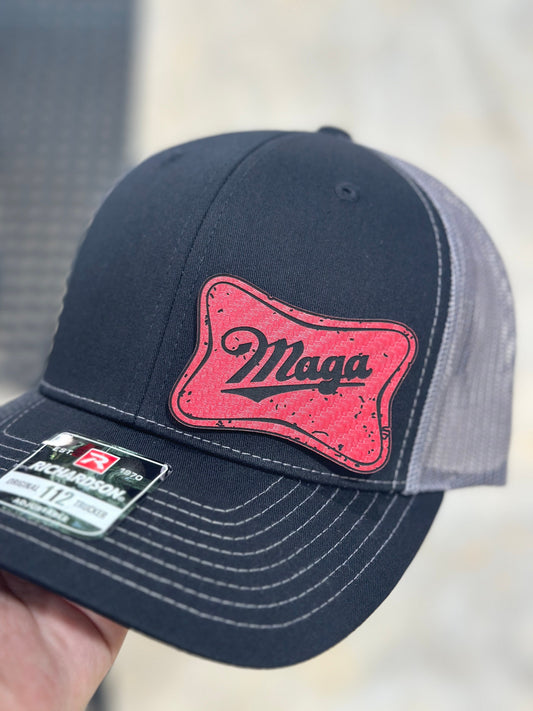 Trump MAGA Hat, Red patch , leatherette patch hat