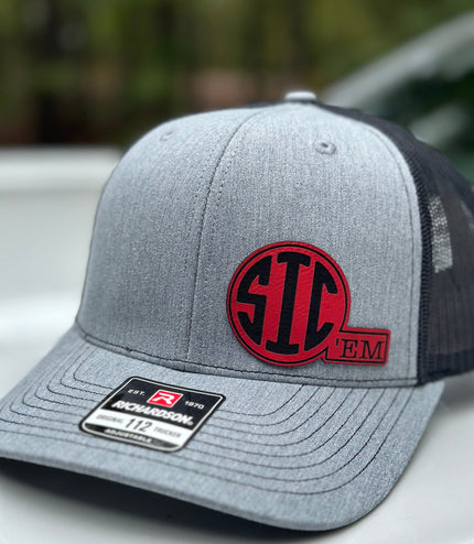 Sic ‘em hat, leatherette patch hat