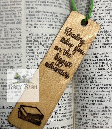 Wooden bookmark, custom bookmark, wood engraved bookmark, gifts for her, gifts for him, Reading Adventure