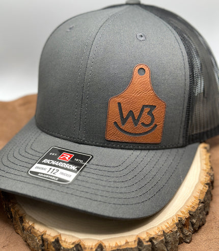 Cow tag hat, leatherette patch, your logo, Farm Hat, branding