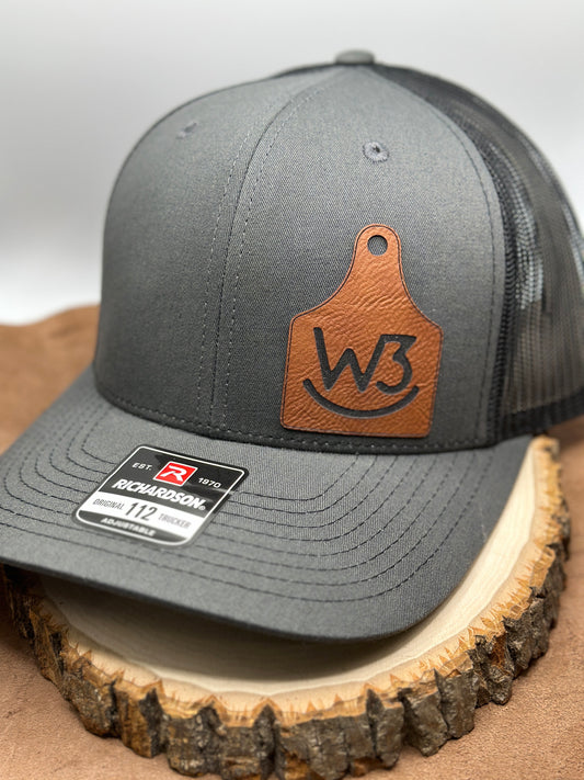 Cow tag hat, leatherette patch, your logo, Farm Hat, branding