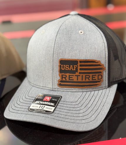 Retired, leatherette patch hat, American, Richardson 112, Army, Navy, USMC, USAF, Coast Guard