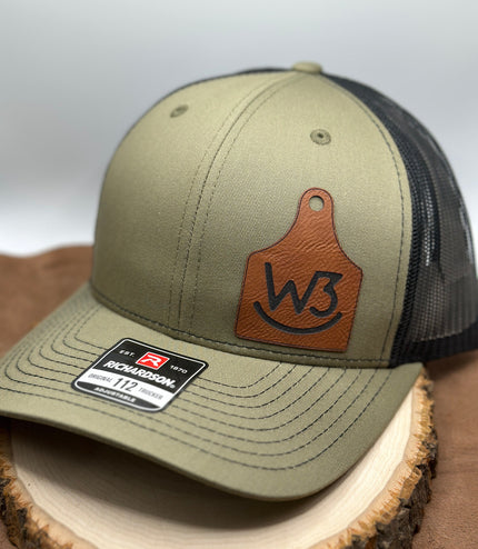 Cow tag hat, leatherette patch, your logo, Farm Hat, branding