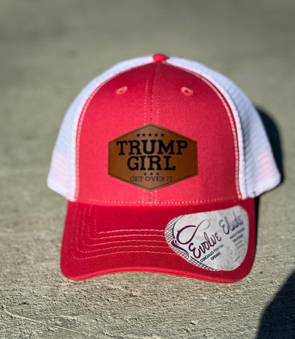 Trump girl, get over it, Leatherette patch hat, ponytail hat,