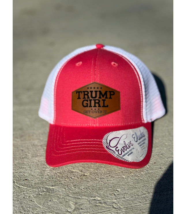 Trump girl, get over it, Leatherette patch hat, ponytail hat,