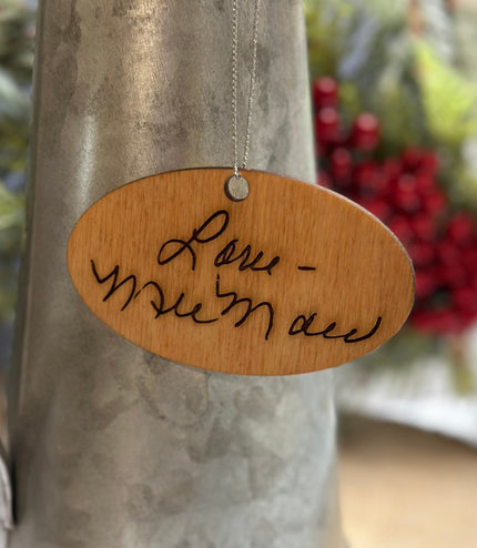 Engraved Handwriting ornament, small message, parents, grandparents handwriting, children’s handwriting