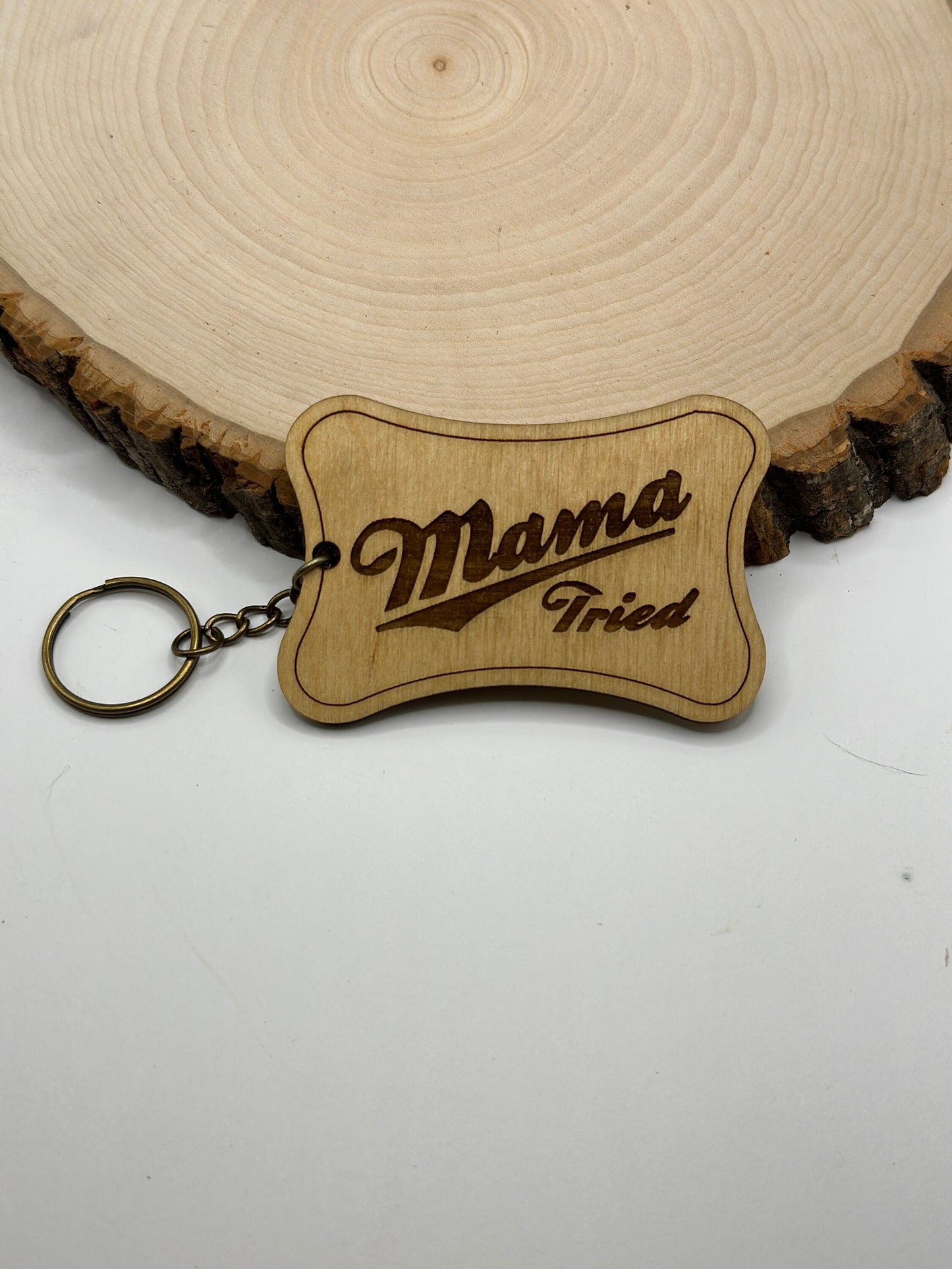 Mama Tried keychain, Laser engraved keychain