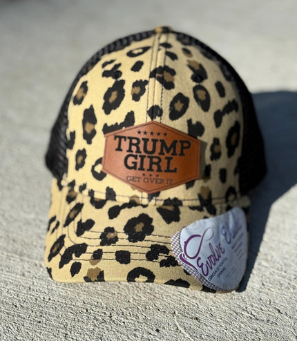 Trump girl, get over it, Leatherette patch hat, ponytail hat,