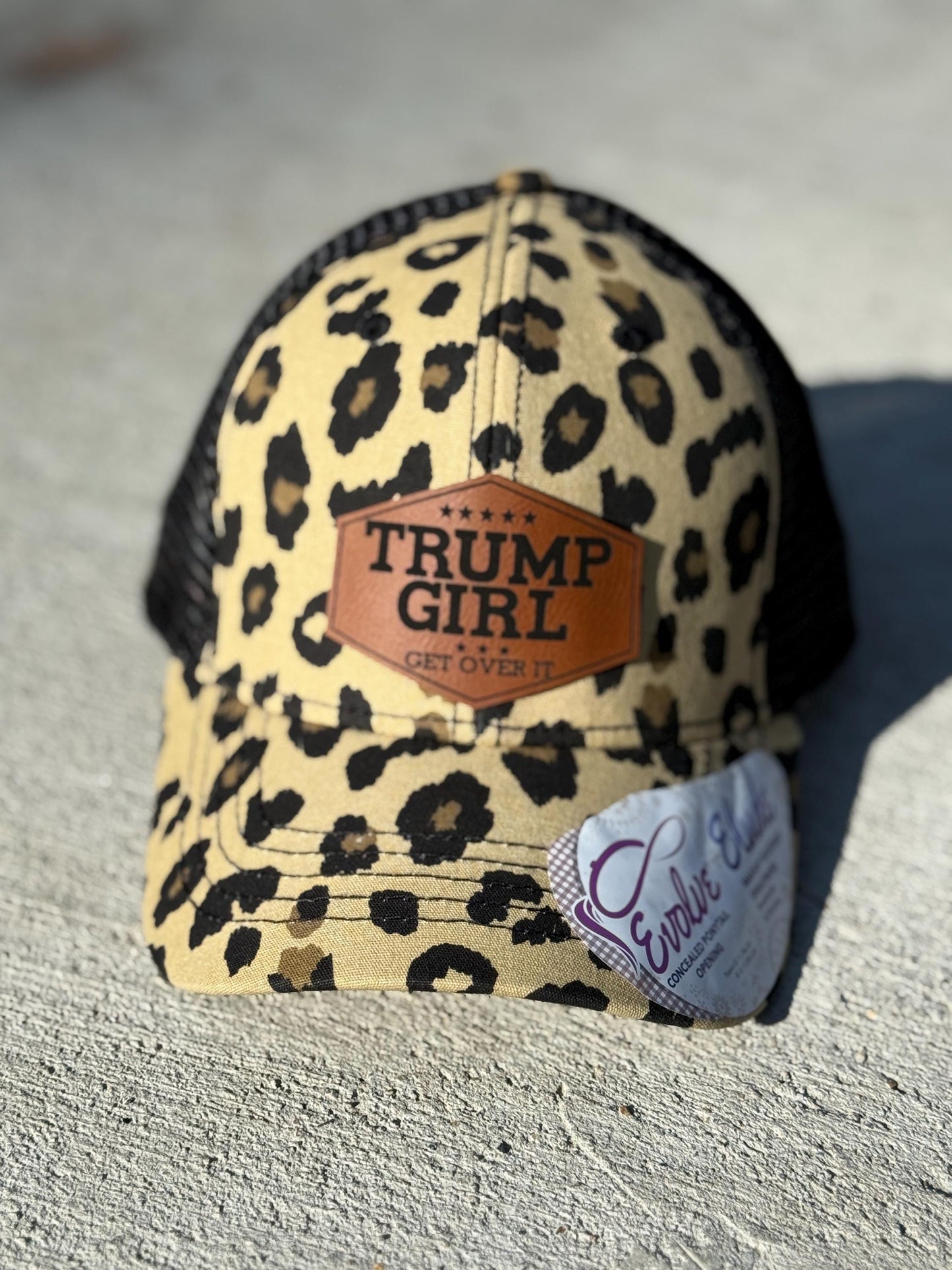 Trump girl, get over it, Leatherette patch hat, ponytail hat,