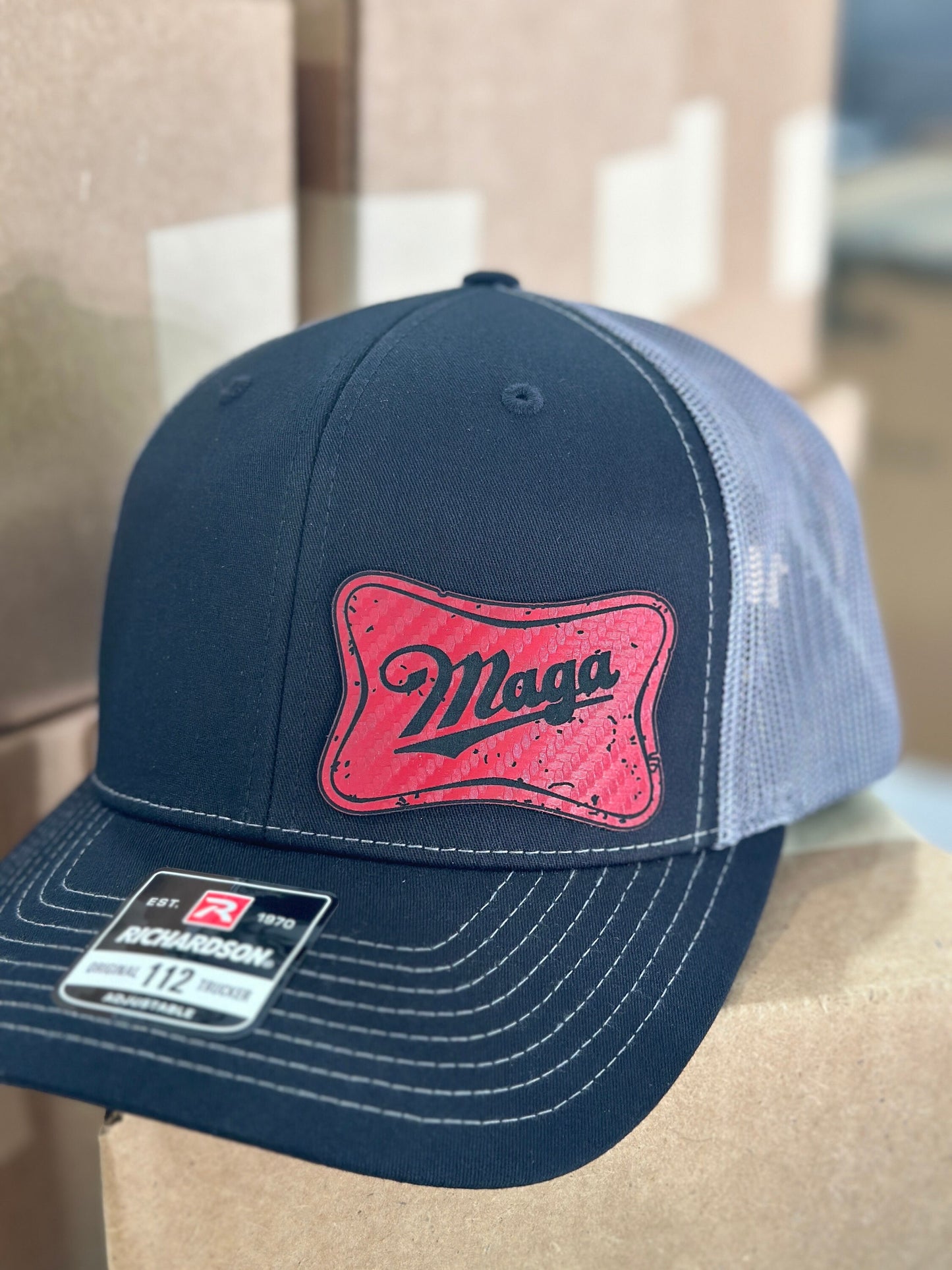 Trump MAGA Hat, Red patch , leatherette patch hat