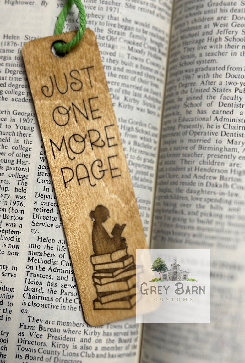 Personalized Wooden bookmark, custom bookmark, wood engraved bookmark, gifts for her, gifts for him, just one more page