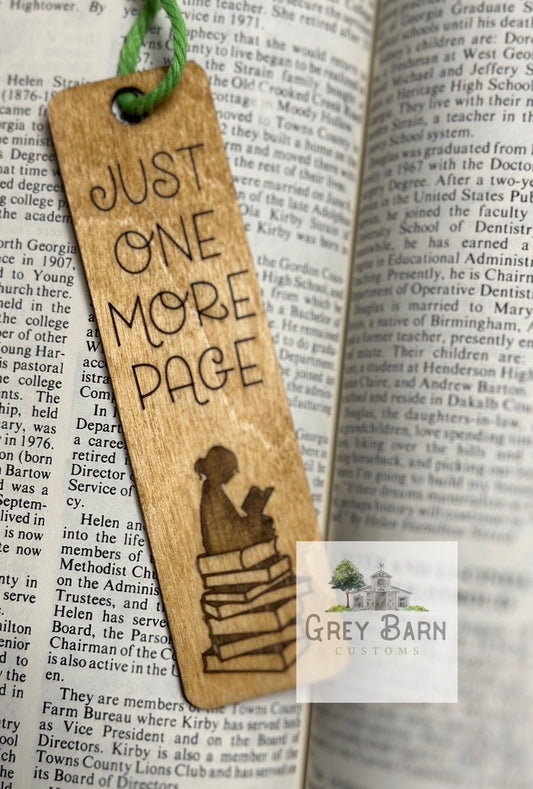 Personalized Wooden bookmark, custom bookmark, wood engraved bookmark, gifts for her, gifts for him, just one more page