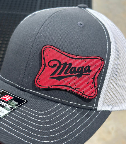 Trump MAGA Hat, Red patch , leatherette patch hat
