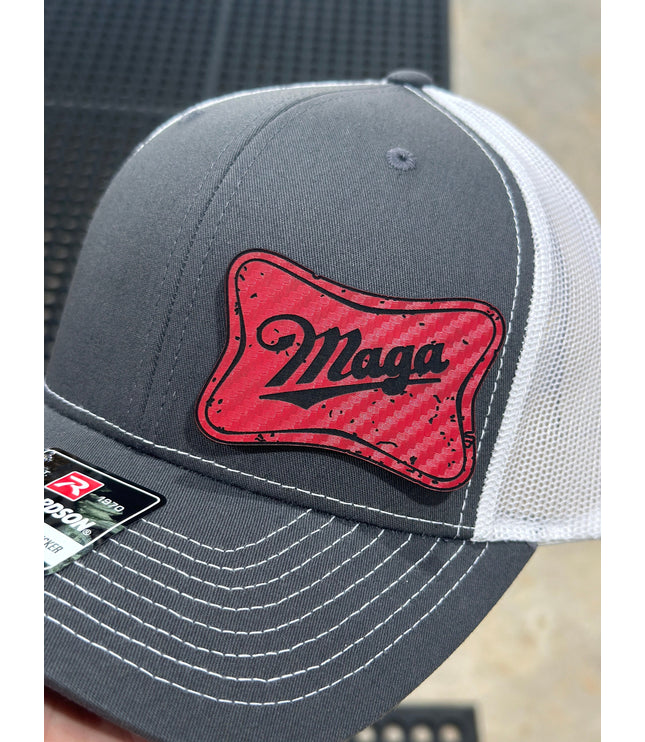 Trump MAGA Hat, Red patch , leatherette patch hat