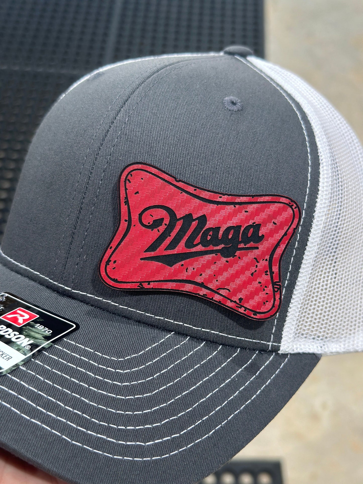 Trump MAGA Hat, Red patch , leatherette patch hat
