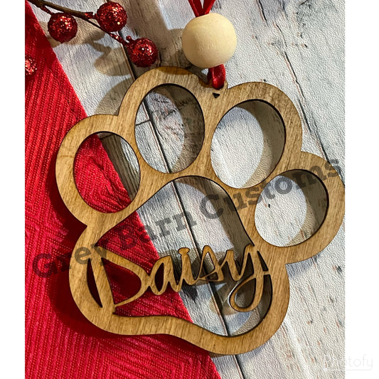 Pet Christmas ornament, Paw Print Ornament, Dog name ornament, fur baby, Dog Christmas ornament, car mirror charm