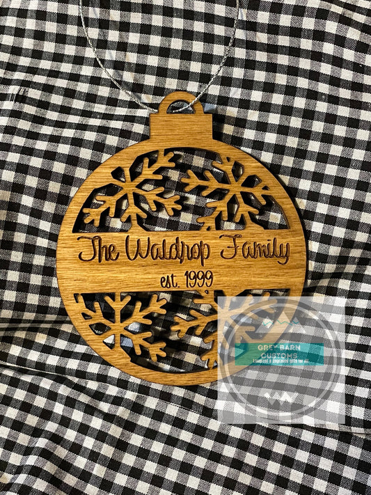 Family Ornament, Est family, last name ornament, personalized, laser engraved, newlywed, anniversary