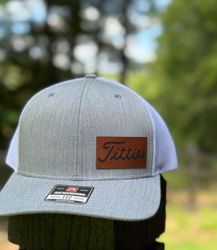 Golf hat, leatherette patch hat, Titties, looks like titleist, funny