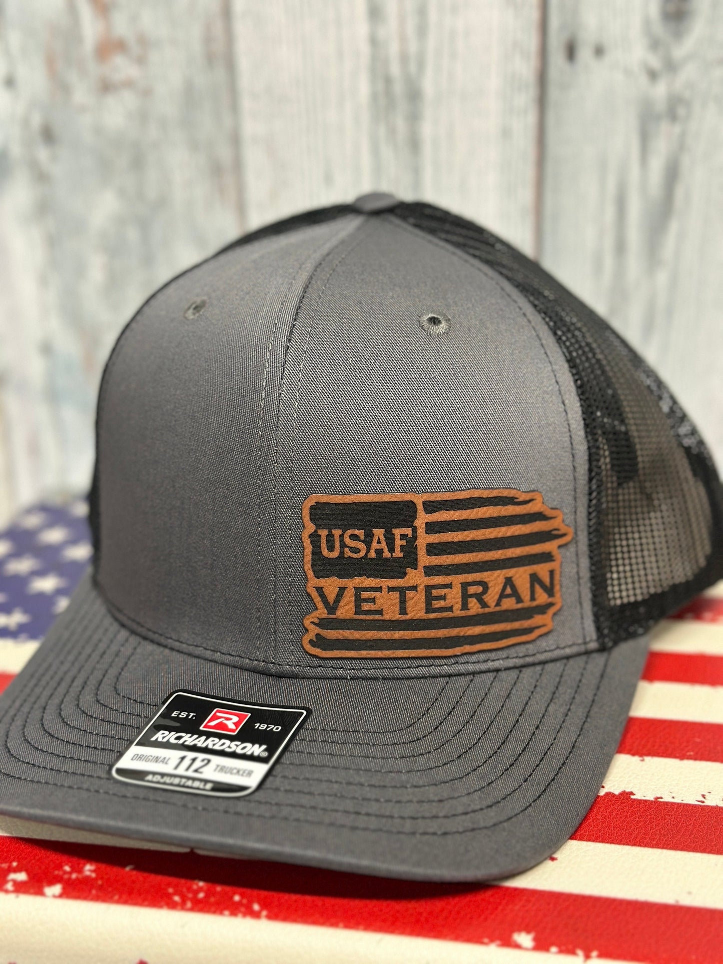 Veteran, leatherette patch hat, American, Richardson112, Army, Navy, USMC, USAF, Coast Guard