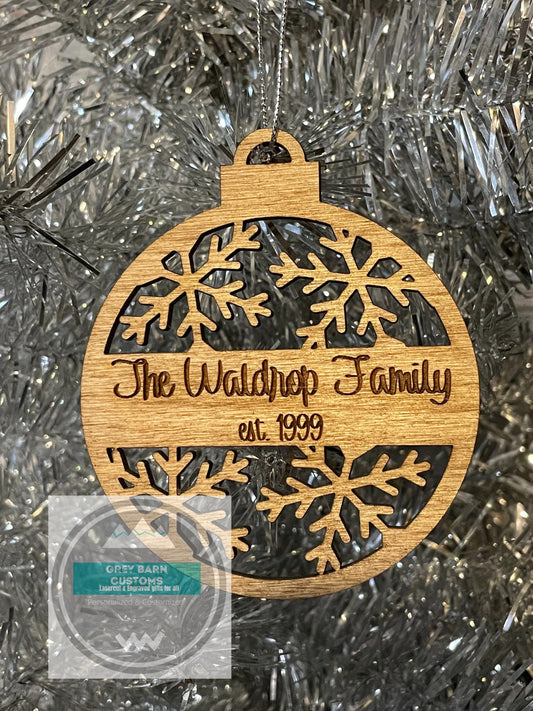 Family Ornament, Est family, last name ornament, personalized, laser engraved, newlywed, anniversary