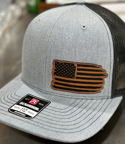 American flag , distressed leatherette patch hat