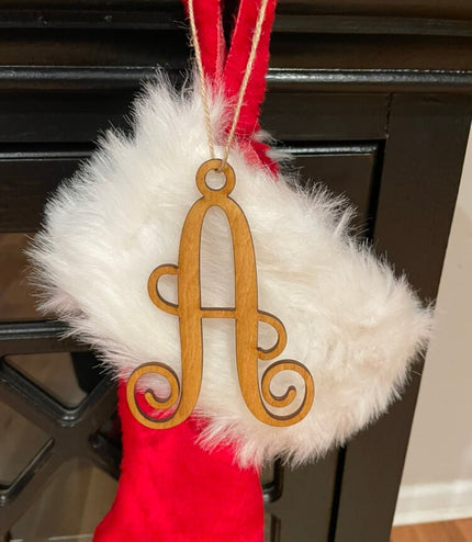 Stocking tag, single letter, monogram letter, rear view mirror letter